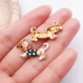 Cute enamel dachshund dog charms diy jewelry making pendants for handmade bracelets and necklaces. - 1 Piece/Pack (23.5x15mm) / Black Star Dachshund (27733)