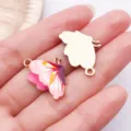 Enamel Butterfly Charm Pink Gold Tone DIY Jewelry Making Component Bracelet Necklace Accessory - Printed Butterfly (15819) / 1 Piece (16x24mm) / Pink