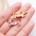 Dachshund Dog Enamel Pendant DIY Jewelry Making Charm for Bracelet Necklace Keyring Craft - 1 Piece/Pack (23.5x15mm) / Brown Striped Dachshund (27735)