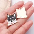 Cute black and white Shiba Inu dog enamel metal charm pendant for DIY jewelry and pet collar. - Black Corgi Style (23303) / 1 Piece/Pack (22x19mm) / Black