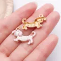 DIY sausage dog metal enamel pendants cute puppy charms for handmade bracelets necklaces - 1 Piece/Pack (23.5x15mm) / Pink Flower Dachshund (27737)