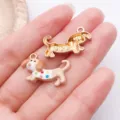 Dachshund dog charm pendant alloy DIY jewelry making bracelet necklace keychain accessories set - 1 Piece/Pack (23.5x15mm) / White Circle Dachshund (27738)
