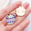 Emaille Glückskatze Kaffeetasse Anhänger Charm für DIY handgearbeitete Ohrringe Schmuck. - Emaille Tasse Blumenkatze