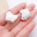 Süße Harz Hühnchen Anhänger doppelte Öse DIY Schmuck Zubehör für Armband Halskette Schlüssel - 3D Tier Doppelpack Hahn (27566) / 1 Stück (23x13x23mm) / Weiß