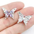 Silver alloy butterfly pendant DIY jewelry charm with purple crystal stones for necklace earrings. - White K Purple Glass UV Butterfly Style 2 (28433)