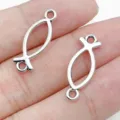 Vintage antique silver fish connector charms hollow DIY jewelry making for bracelets and necklaces - Ocean Fish Double Loop Connector (28866)