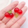 Resin cherry charms pendant for DIY jewelry making, cute fruit accessories for bracelets necklaces - Small Transparent Red Acrylic Green Leaf 3D Cherry (24186) / 1 Piece (20x20x11.5mm) / Transparent Red