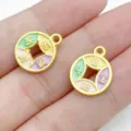 Gold-plated enamel Chinese coin charms, auspicious DIY jewelry pendant accessories for bracelets. - Four Color Wealth And Fortune (28514)