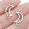 Vintage antique silver crescent moon metal jewelry connector DIY bracelet necklace findings - Double-Loop Moon Connector