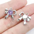 DIY Cute Alloy Bow Heart Rhinestone Pendant For Jewelry Making Craft Accessories - White K Purple Glass UV Dual Loop Bowknot (28435)