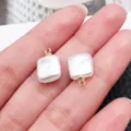 Baroque irregular white pearl pendant with gold loops for DIY jewelry making necklace earrings. - Square Shape (28646) / 1 Piece/Pack (14x10x4mm) / White