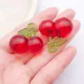 Resin cherry pendant charms DIY handmade jewelry making accessories cute red fruit charms - Large Transparent Red Acrylic Green Leaf 3D Cherry (24187) / 1 Piece (29x29x17mm) / Transparent Red