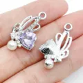 DIY silver alloy heart crystal butterfly pendant charm for handmade jewelry making accessories - White K Purple Glass UV Rhinestone Pearl Heart Butterfly (28436)