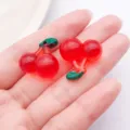 Cute 3D red resin cherry charms for DIY jewelry making, necklace and bracelet accessories. - Transparent Red Resin Glitter Cherry (24386) / 1 Piece (21x21x12mm) / Transparent Red