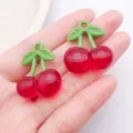 Resin cherry charm pendant DIY jewelry making red green 2pcs cute fruit accessory for bracelet - Transparent Rose Red Acrylic 3D Large Strawberry Cherry (27340) / 1 Piece (31x26mm) / Transparent Rose Red