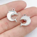 Colgante delfín abalorios accesorios fabricación joyas plateado nacarado texturizado - Plateado Vidrio Blanco Delfín Irisado (28149)