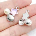 DIY shell star pearl alloy pendant charm for handmade earrings necklace jewelry making - White K Purple Glass Pearl Star Shell (28438)