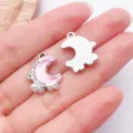 DIY schillernd Strass Perle Mond Kunstharz Legierung Schmuck Anhänger Ohrring Kette Detail - Strass Perle Mond Anhänger (28178) / 1 Stück/Packung / Rosa