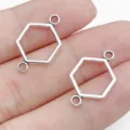 Silver hexagon jewelry connector charm for DIY bracelet necklace crafts findings - Hexagon Geometric Double Loop Connector (28870)