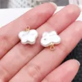 White baroque irregular pearl pendant charms with gold loops for DIY jewelry making - Butterfly Shape (28651) / 1 Piece/Pack (13x13x4mm) / White