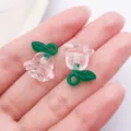 Transparent rose flower resin charms with green leaf for DIY jewelry making, 2pcs - Pink Acrylic 3D Rose Flower (27853) / 1 Piece (19x16x12mm) / Pink