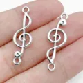 Silver music note charms connectors for DIY bracelet necklace jewelry making accessories - Music Note Double Loop Connector (28871)
