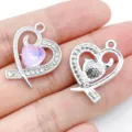DIY Alloy Heart Bow Pendant Purple Crystal Jewelry Accessory Charm Craft Making Parts - White K Purple Glass Rhinestone Heart (28440)