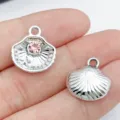 Colgantes de metal con forma de concha y cristal rosa para collar pulsera DIY hecho a mano. - Plata Blanco UV Océano Rosa Diamante de Imitación Concha (28175)