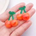 Orange resin cherry charms pendants DIY jewelry making necklace bracelet accessories cute fruit decor - Orange Acrylic 3D Large Cherry (27854) / 1 Piece (32x26x13mm) / Orange
