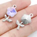 Purple crystal flower metal charm DIY jewelry accessory for handmade earrings necklace crafting. - White K Purple Glass Flower (28441)