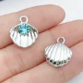 Colgante de metal con concha plateada y estrás azul accesorio de joyería DIY variante. - Plateado Esmalte Azul Concha Strass (28405)
