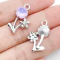 DIY alloy tulip flower pendant charms with purple crystal for handmade jewelry making accessories. - White K Purple Glass UV Rhinestone Double Flower (28442)