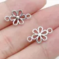 Antique silver flower jewelry connector DIY charms for bracelet necklace making, 2pcs. - Double-Loop Six-Petal Flower Connector