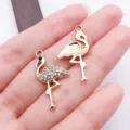 Gold flamingo charms rhinestone metal pendants DIY handmade jewelry making accessories detail - Gold White Style (28090) / 1 Piece (28x14x3mm) / Gold White