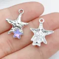 Colgantes de estrella de mar irregulares plateados con cristal morado para joyas DIY. - Estrella de Mar UV Vidrio Púrpura K Blanco (28431)