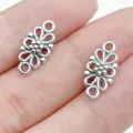 Antique silver floral DIY connectors for jewelry making, charm bracelets, necklaces crafts - Double-Loop Four-Petal Flower Connector