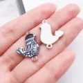 Alloy drip oil bird pendant DIY bracelet jewelry accessory double loop connector charm craft. - Double Loop Printed Pigeon (28030)