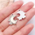 DIY Metall Mondsichel Anhänger mit schillerndem UV-Harz, Strasssteinen und echter Perle. - Mondanhänger mit Strass und Perlen / 1 Stück/Packung / Gelb