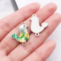 Colorful hummingbird double loop charm alloy oil drop printed DIY bracelet accessory - Double Loop Printed Pigeon (28031)