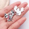 Pendentif dragon gothique en alliage accessoire bijoux DIY, breloque collier émail noir blanc. - Dragon de Guerre Flamboyant (28013)