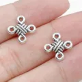 Antique silver DIY jewelry connectors, cross knot metal charms for handmade bracelets - Chinese Knot Double Loop Connector (28876)