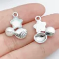 Estilo océano estrella de mar concha perla aleación joyería dijes DIY collar pulsera colgante - Plateado Vidrio Blanco Perla Estrella Concha (28454)