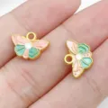Gold-rimmed enamel butterfly charms DIY jewelry accessories in pink and green. Pack. - Butterfly Style (28507)