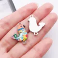 Colorful hummingbird double pendant charm alloy oil drop DIY bracelet jewelry accessory variant - Double Loop Printed Pigeon (28033)