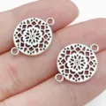 Antique silver hollow flower connector DIY jewelry charm for bracelet necklace making accessories - Round Flower Double Loop Connector (28878)