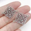 Antique silver hollow floral geometric jewelry connector for DIY bracelets and necklaces. - Hollow Rhombus Flower Connector (28879)