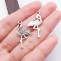 Silver flamingo DIY charms with rhinestones for handmade jewelry making bracelets and necklaces. - Silver White