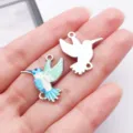 Hummingbird Charm Alloy Enamel Double Loop Pendant DIY Bracelet Jewelry Accessory - Double Link Little Hummingbird (28058)