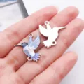 Enamel hummingbird double bail charm pendant for DIY bracelet jewelry making, alloy metal craft. - Double Link Little Hummingbird (28059)