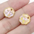 Ancient Gold Enamel Lucky Flower Pendant Charm Pastel Pink Jewelry Accessory DIY Craft - Good Things Happen Style (28515)